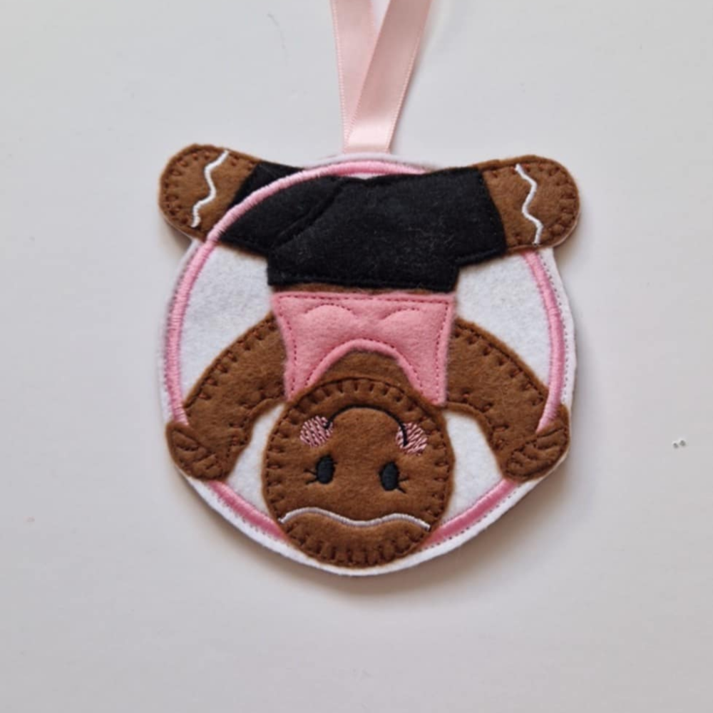 Aerial Hoop Gingerbread Decoration. Available as a Hanging decoration, Keyring/Bag charm Or fridge magnet