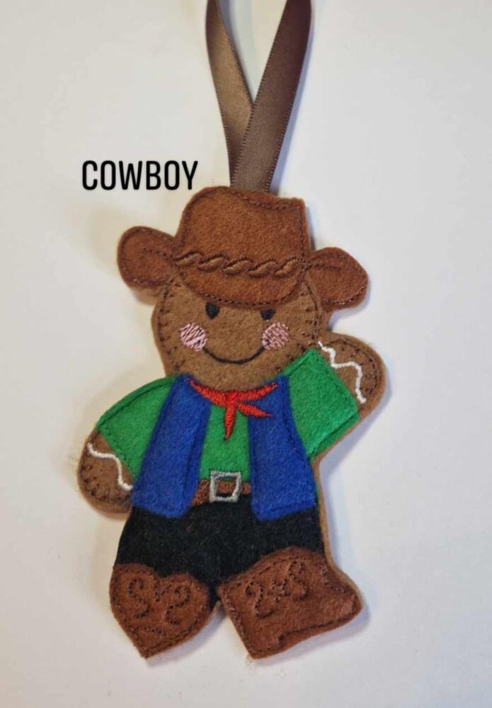 Cowboy, Cowgirl, Line Dancing  Gingerbread Felt Hanging Decoration, Christmas Tree Decoration. Available as Keyring & Fridge Magnet too.