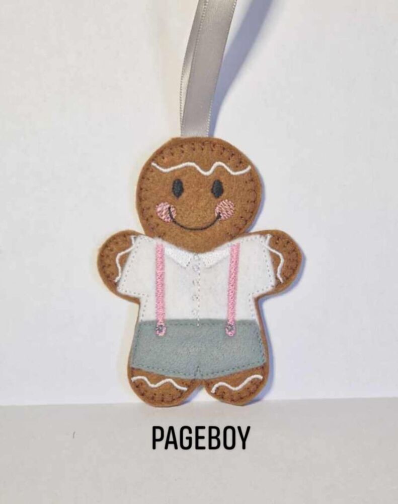 Pageboy Wedding Gingerbread Felt Hanging Decoration, Christmas Tree Decoration. Available as Keyring & Fridge Magnet too.