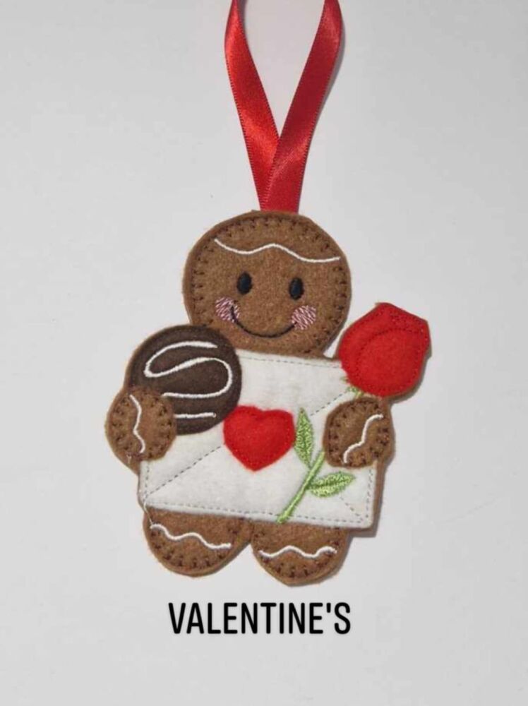 Valentines Day Gingerbread Felt Hanging Decoration.  Can be Keyring or fridge magnet too
