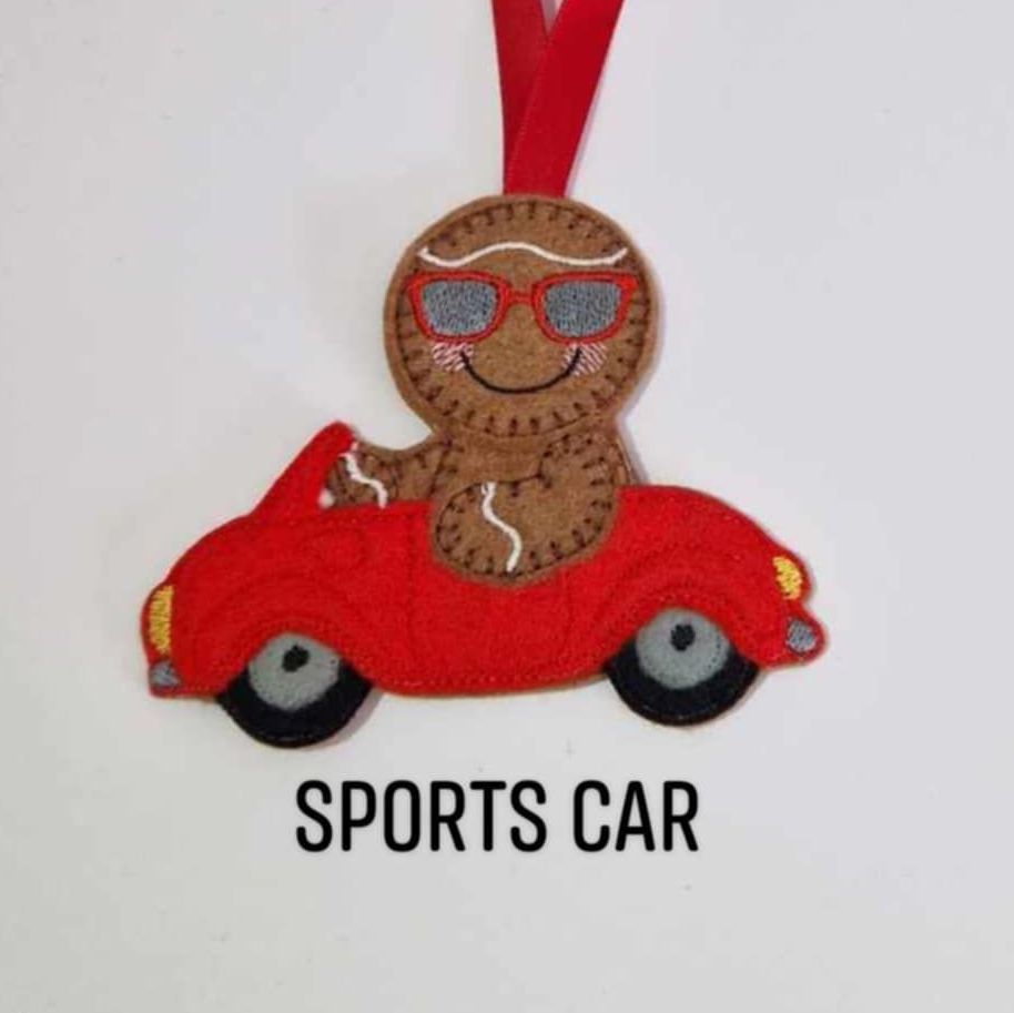 Sports Car Gingerbread Felt Hanging Decoration.  Can be Keyring or fridge magnet too