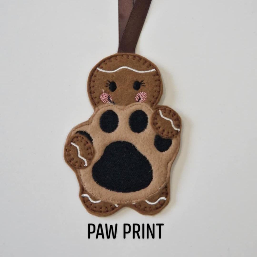 Pet animal Paw Print Gingerbread decoration, Can be a Keyring / fridge magnet or hanging decoration, Christmas Tree Decoration