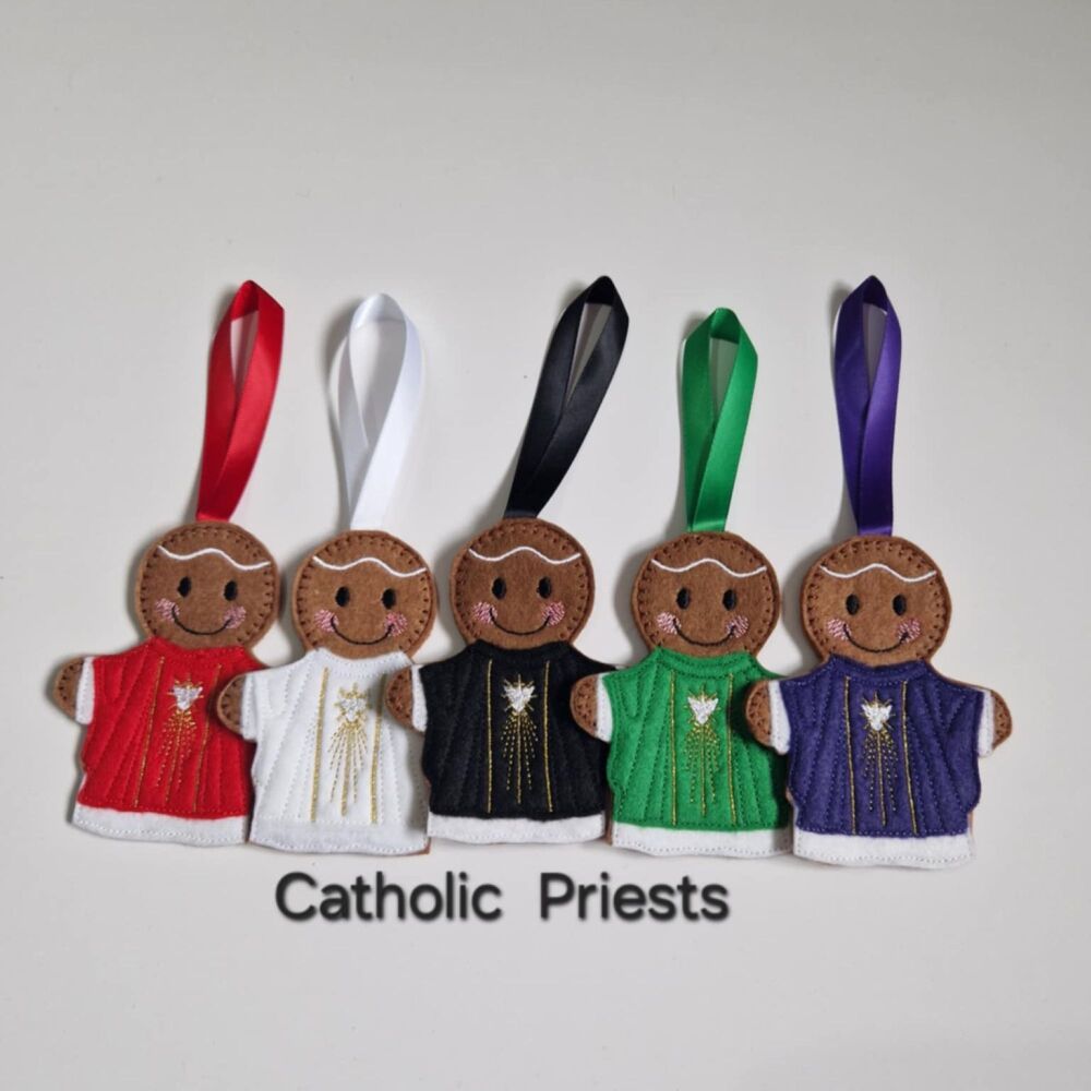 Catholic Priest  Gingerbread Felt Hanging Decoration, Christmas Tree Decoration. Available as Keyring & Fridge Magnet too.