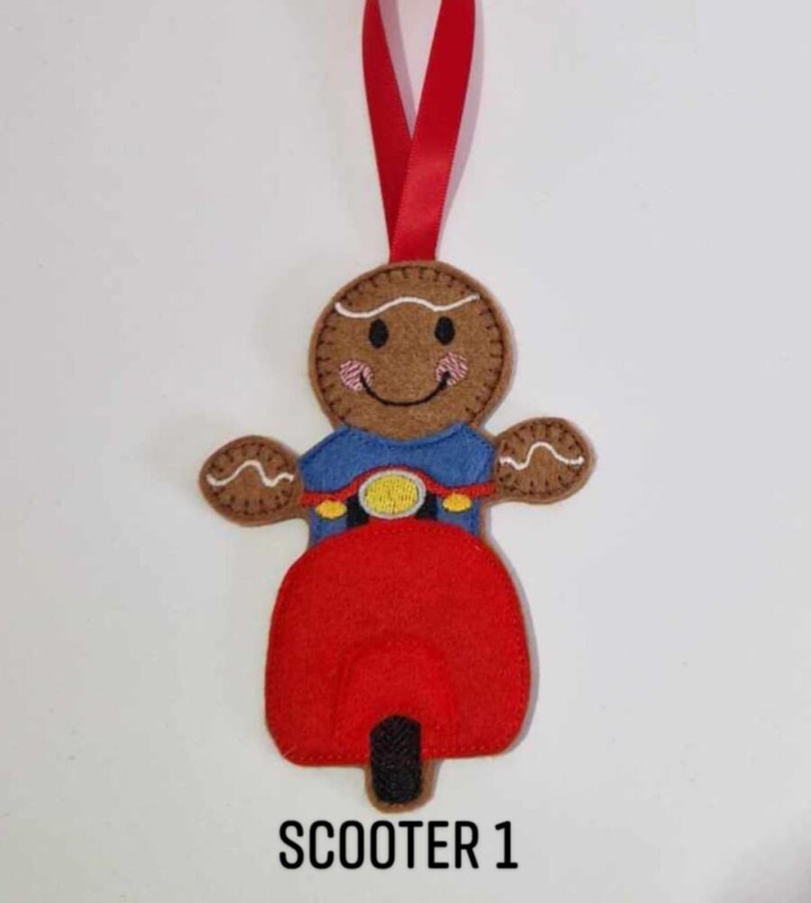 Scooter  Gingerbread Felt Hanging Decoration.  Can be Keyring or fridge magnet too