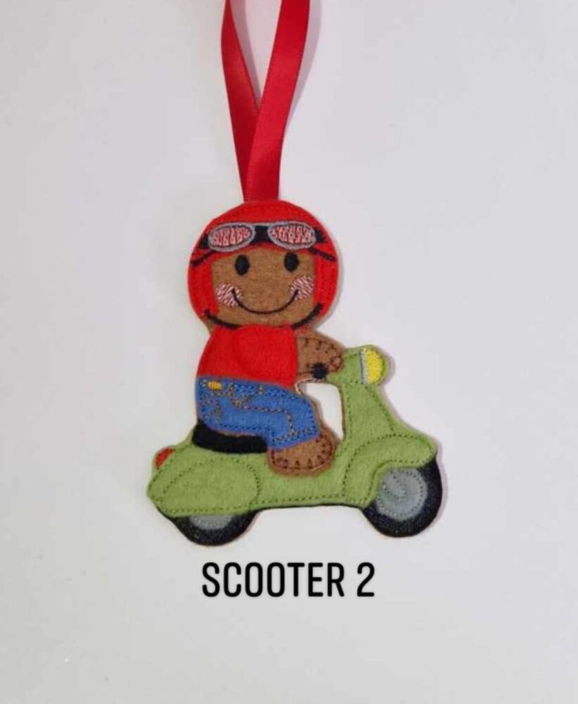 Scooter  Gingerbread Felt Hanging Decoration.  Can be Keyring or fridge magnet too