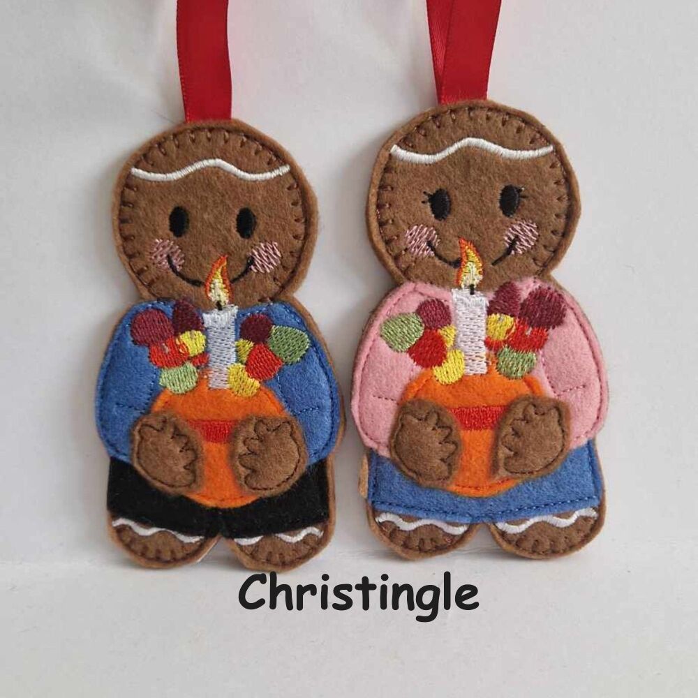 Christingle Gingerbread Felt Hanging Decoration, Christmas Tree Decoration. Available as Keyring & Fridge Magnet too.