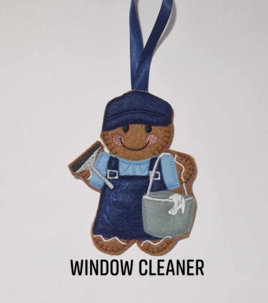 Window Cleaner Gingerbread Felt Hanging Decoration.  Can be Keyring or fridge magnet too