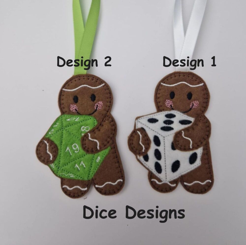 Dice Gingerbread Felt Hanging Decoration, Christmas Tree Decoration. Available as Keyring & Fridge Magnet too.