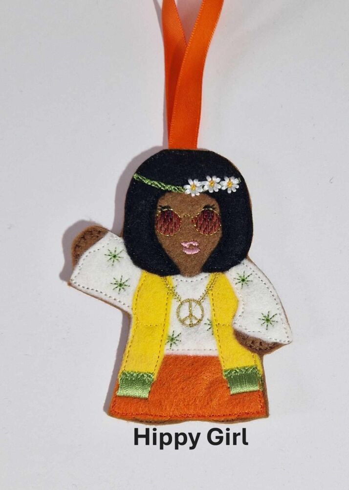 Hippy Gingerbreads Felt Hanging Decoration, Christmas Tree Decoration. Available as Keyring & Fridge Magnet too.