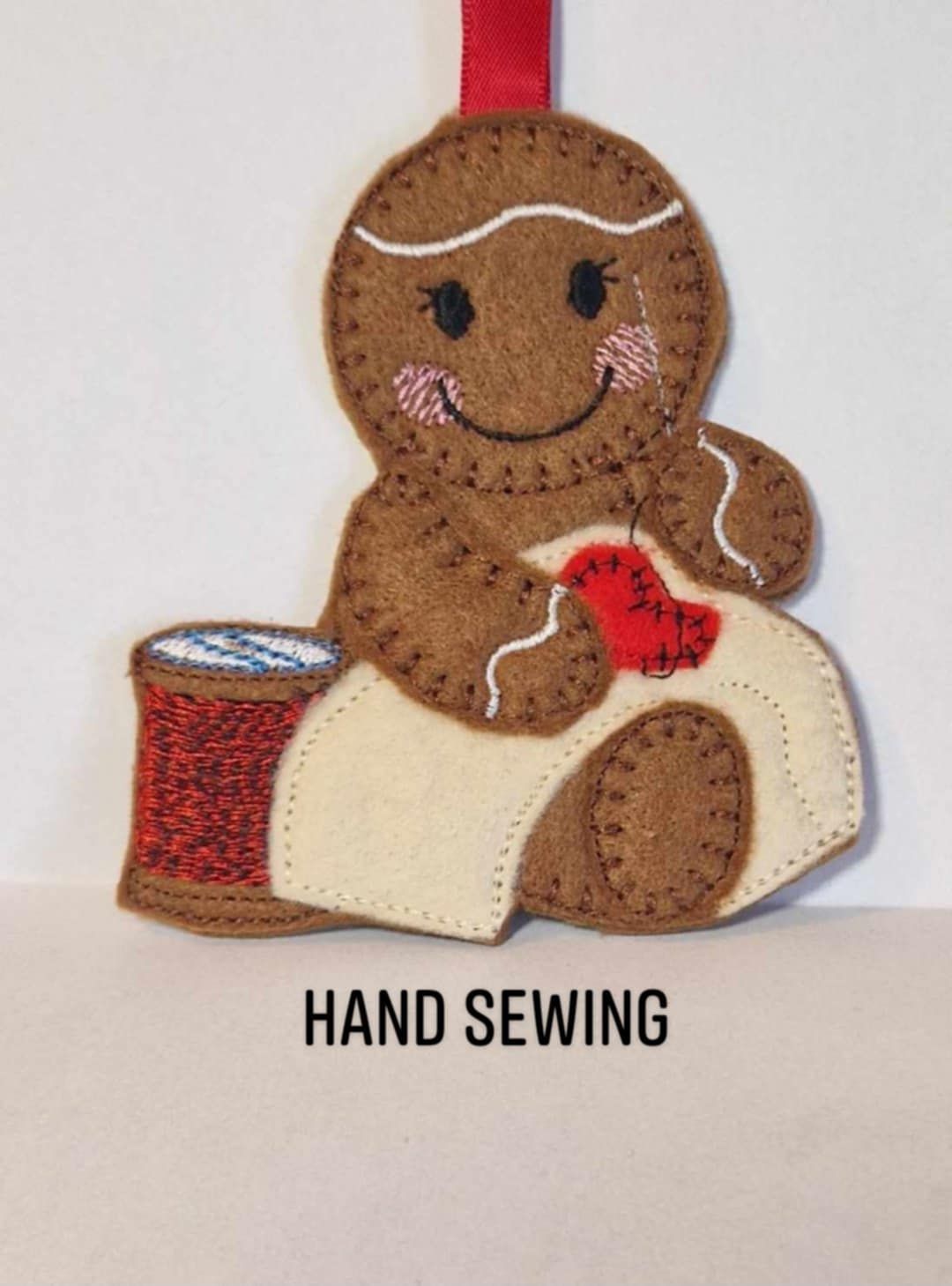 Hand sewing Gingerbread Felt Hanging Decoration, Christmas Tree Decoration.