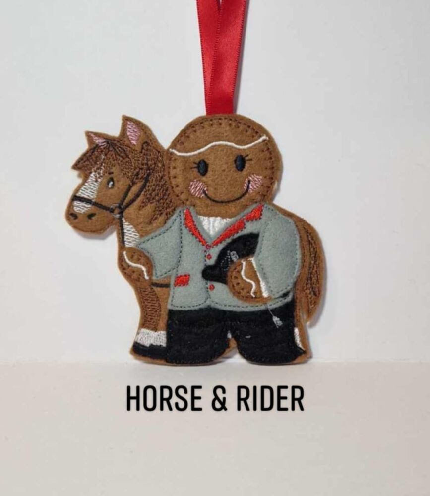 Horse and Gingerbread  Rider Hanging Decoration, Christmas Tree Decoration.