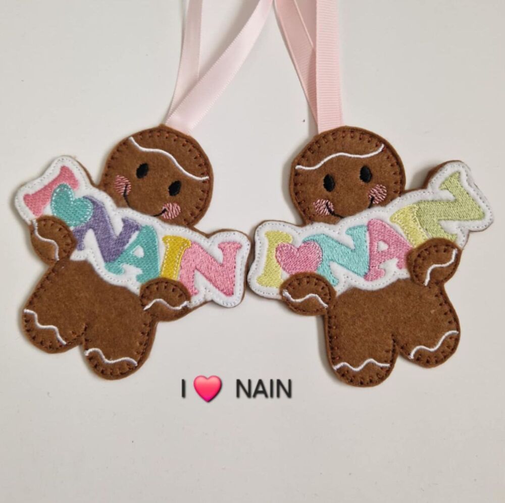 I ðŸ’š NAIN Gingerbread Felt Hanging Decoration, Christmas Tree Decoration. Available as Keyring & Fridge Magnet too.