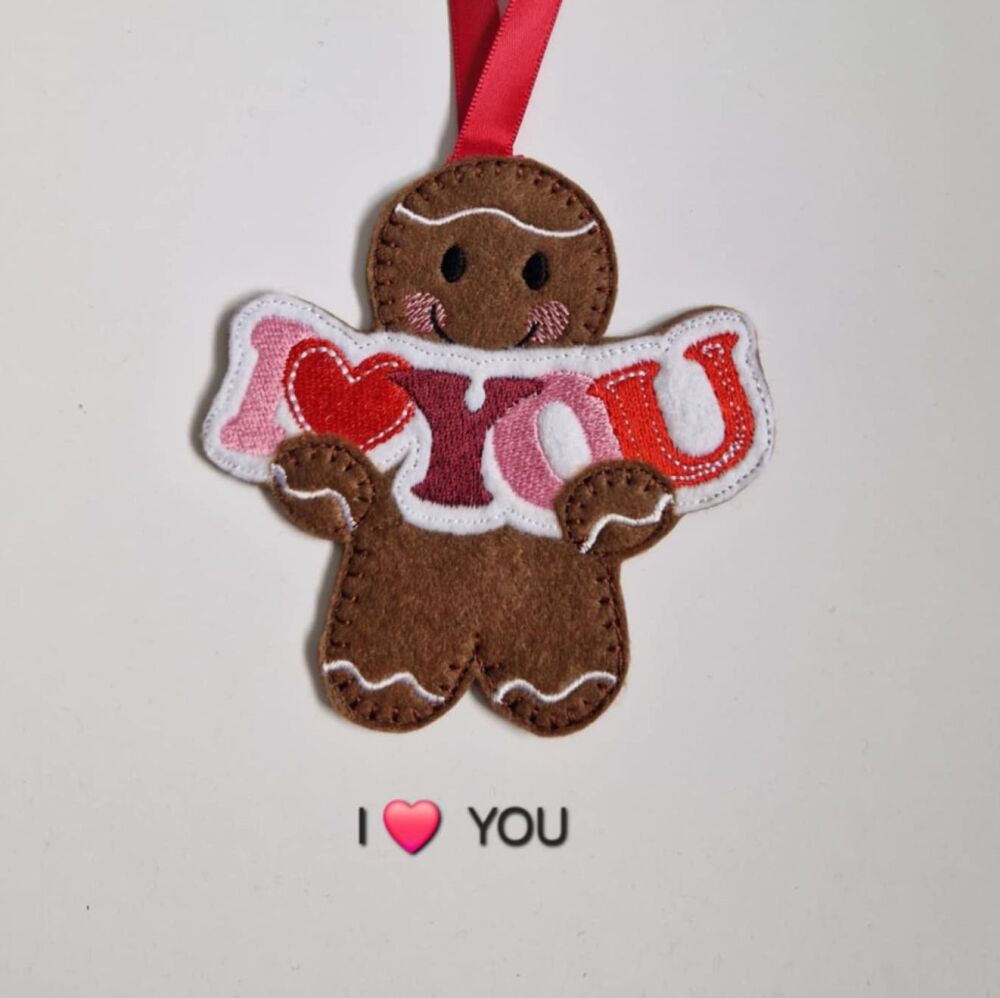 I â¤ï¸YOU Banner Gingerbread Felt Hanging Decoration, Christmas Tree Decoration. Available as Keyring & Fridge Magnet too.