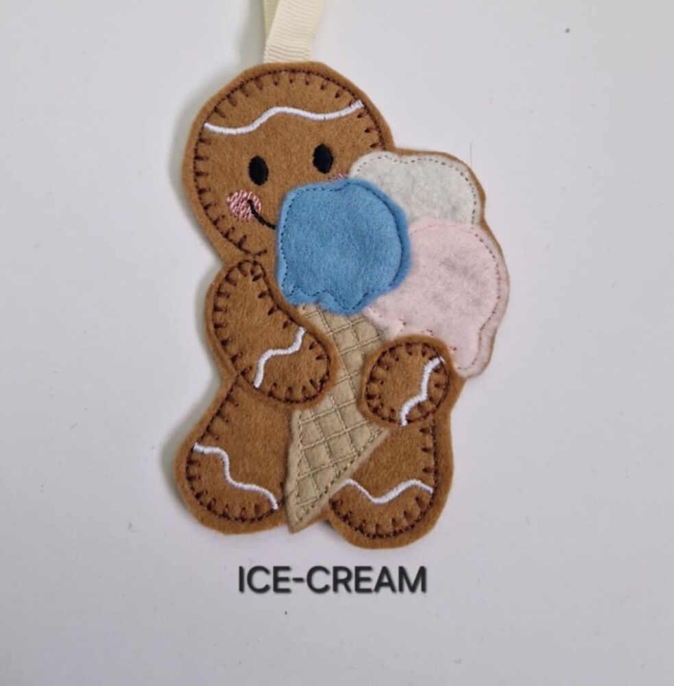 Ice Cream Gingerbread Felt Hanging Decoration, Christmas Tree Decoration. Available as Keyring & Fridge Magnet too.
