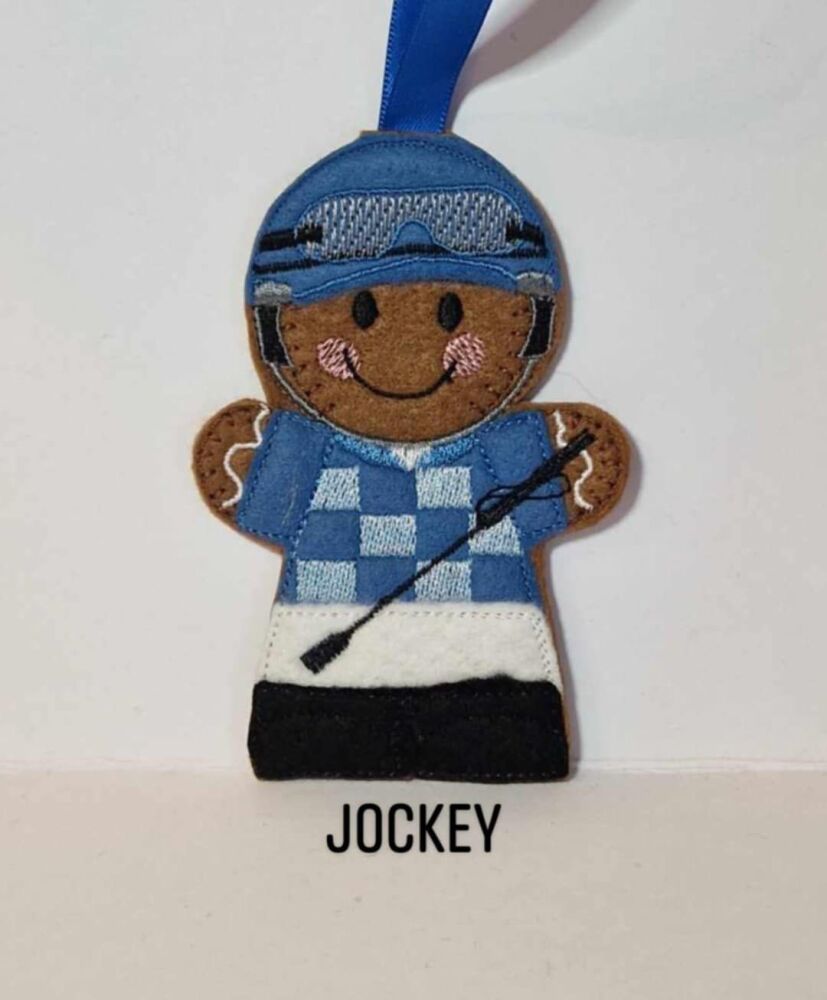 Jockey, Rider, Horseman / Horsewoman, Equestrian Gingerbread Felt Hanging Decoration, Christmas Tree Decoration. Available as Keyring & Fridge Magnet
