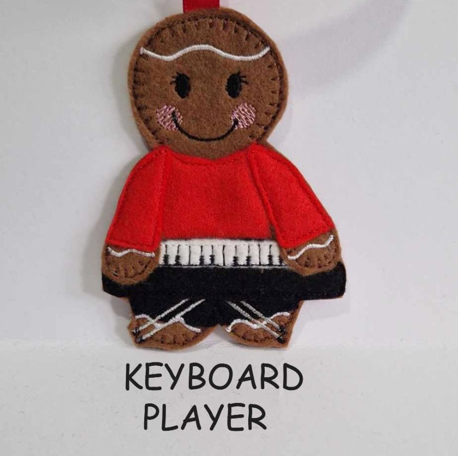 Keyboard Musical Instrument Gingerbread Felt Hanging Decoration, Christmas Tree Decoration. Available as Keyring & Fridge Magnet too.