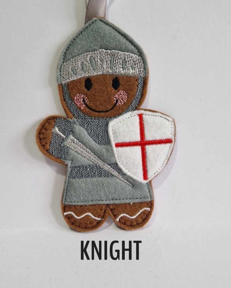Knight Gingerbread Felt Hanging Decoration, Christmas Tree Decoration. Available as Keyring & Fridge Magnet too.