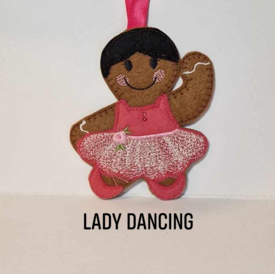 Lady Dancing Gingerbread Hanging Decoration, Fridge Magnet or Keyring. 9 Ladies Dancing - 12 Days of Christmas