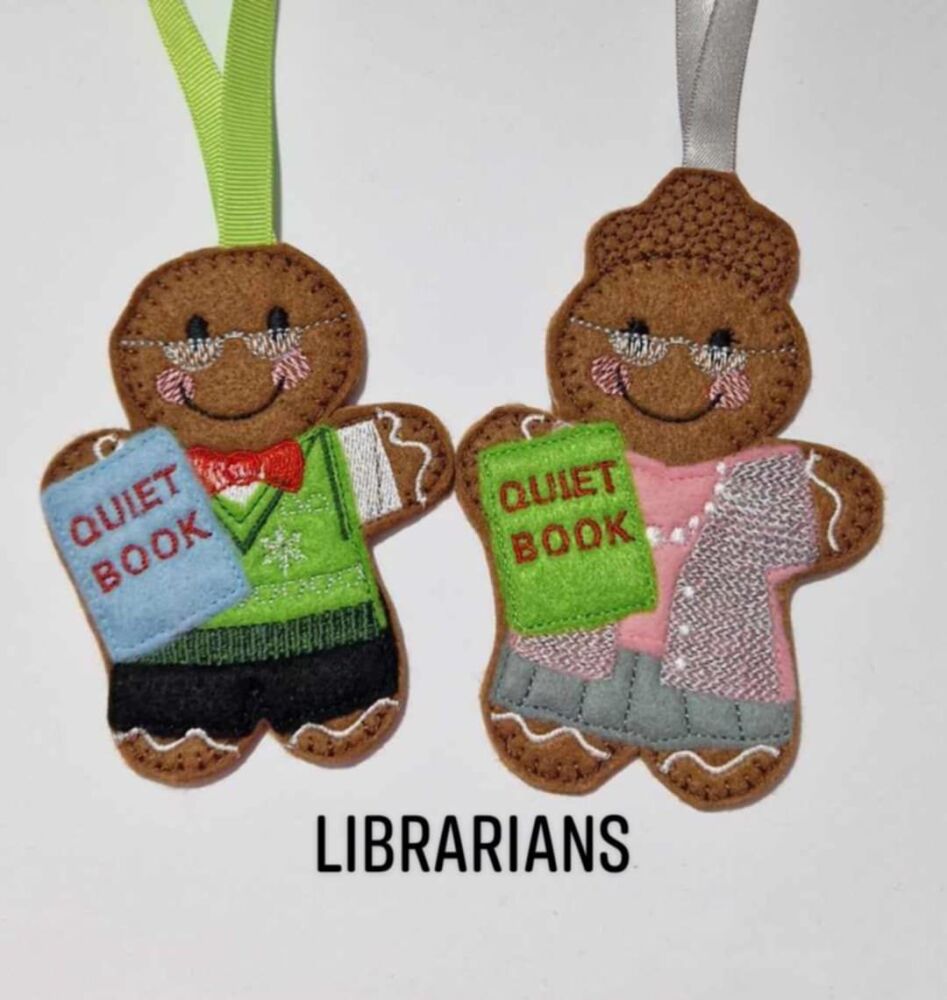 Librarian  Gingerbread Felt Hanging Decoration, Christmas Tree Decoration. Available as Keyring & Fridge Magnet too.