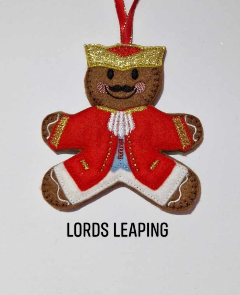 Lords a Leaping Gingerbread Hanging Decoration, Fridge Magnet or Keyring. 10 Lords a leaping - 12 Days of Christmas