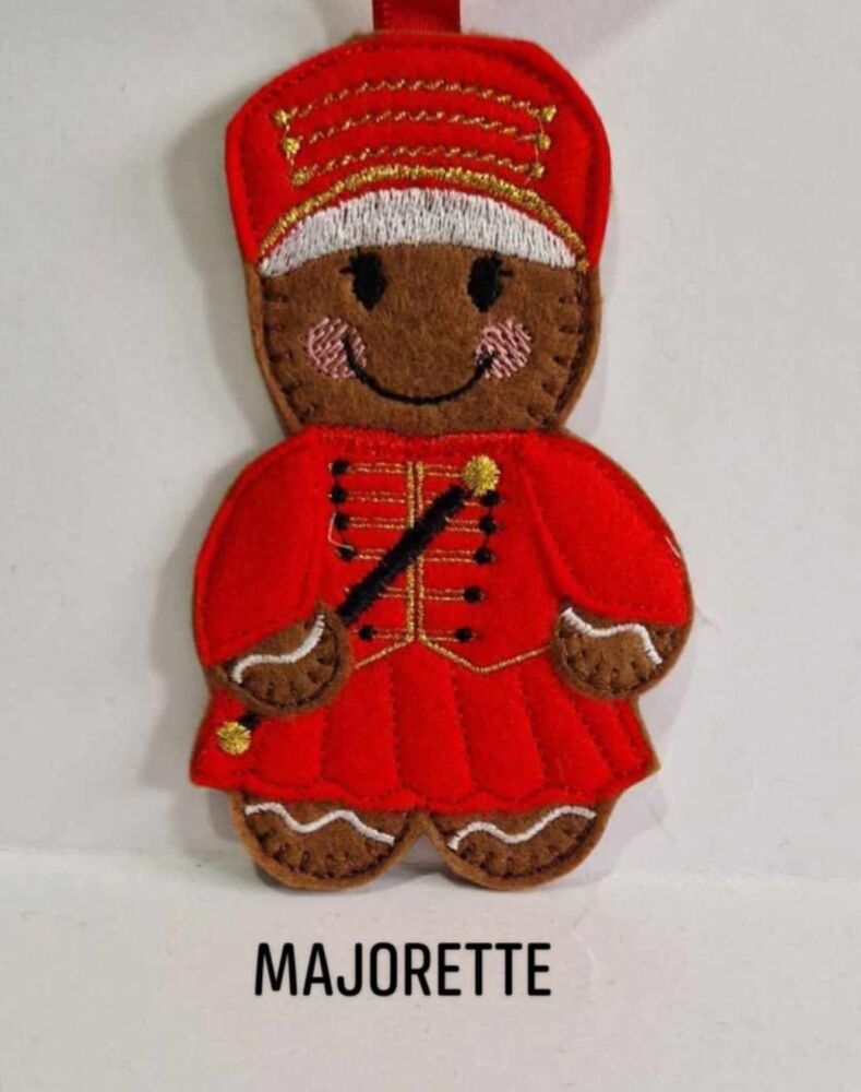 Majorette Gingerbread Felt Hanging Decoration, Christmas Tree Decoration. Available as Keyring & Fridge Magnet too.