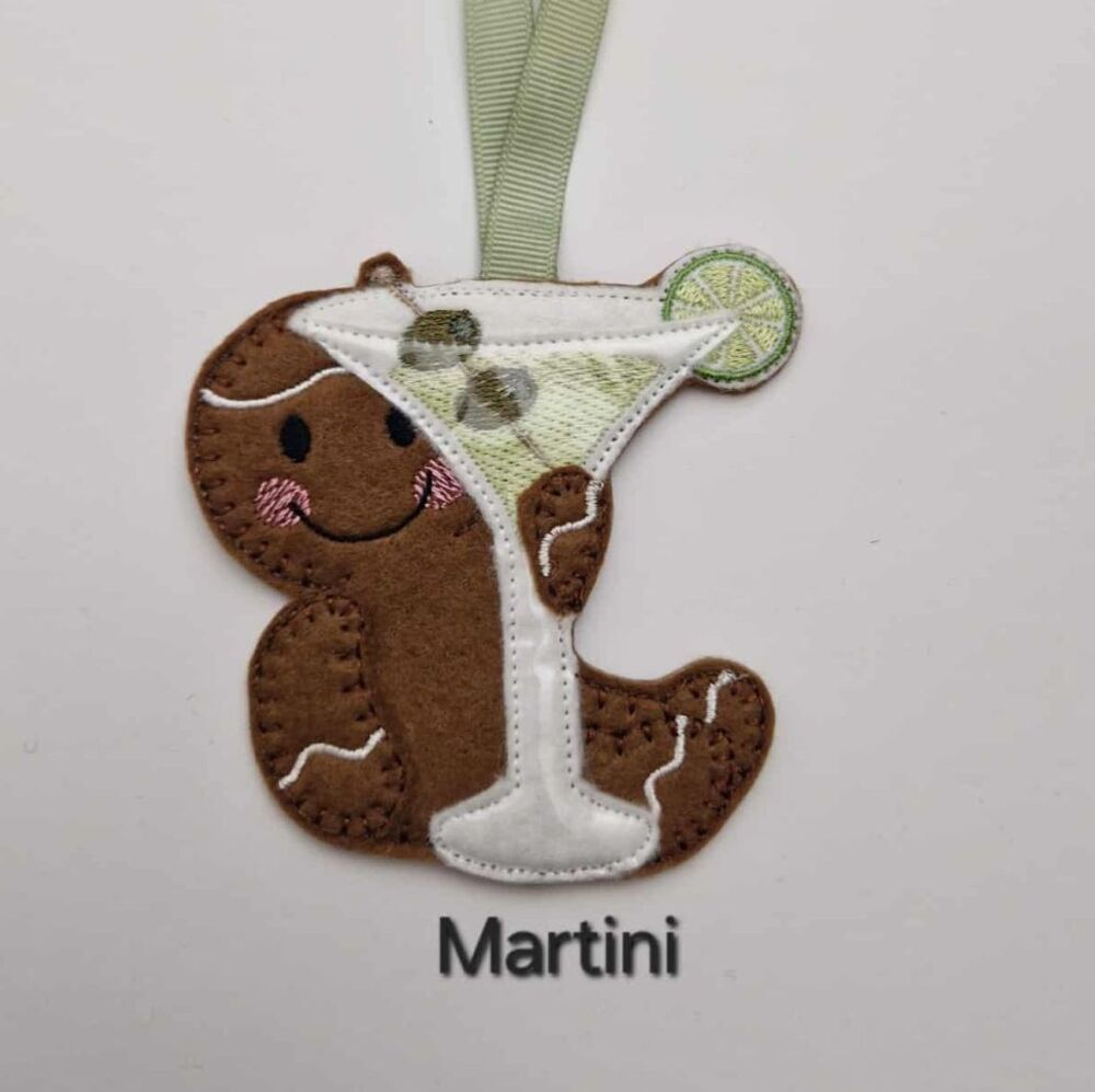Martini Drink Gingerbread Felt Hanging Decoration, Christmas Tree Decoration. Available as Keyring & Fridge Magnet too.