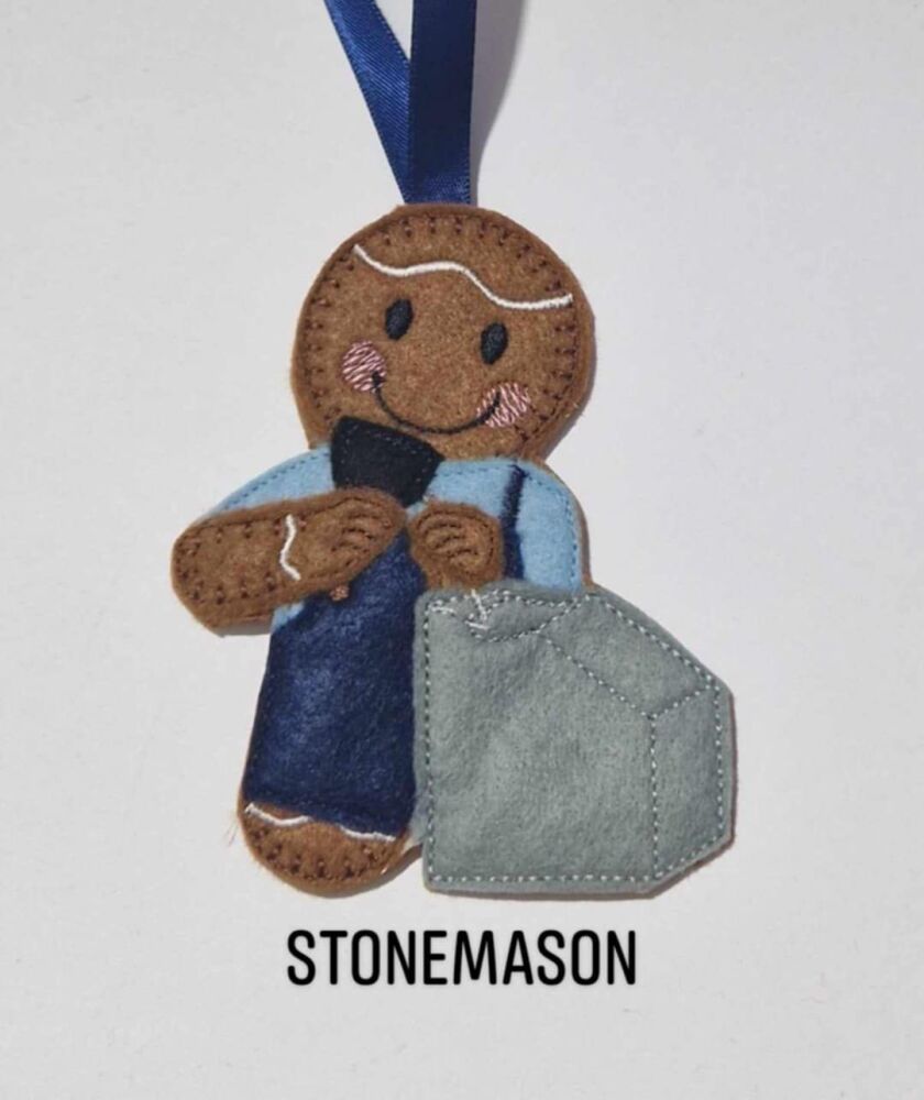 Stonemason Gingerbread Felt Hanging Decoration.  Can be Keyring or fridge magnet too