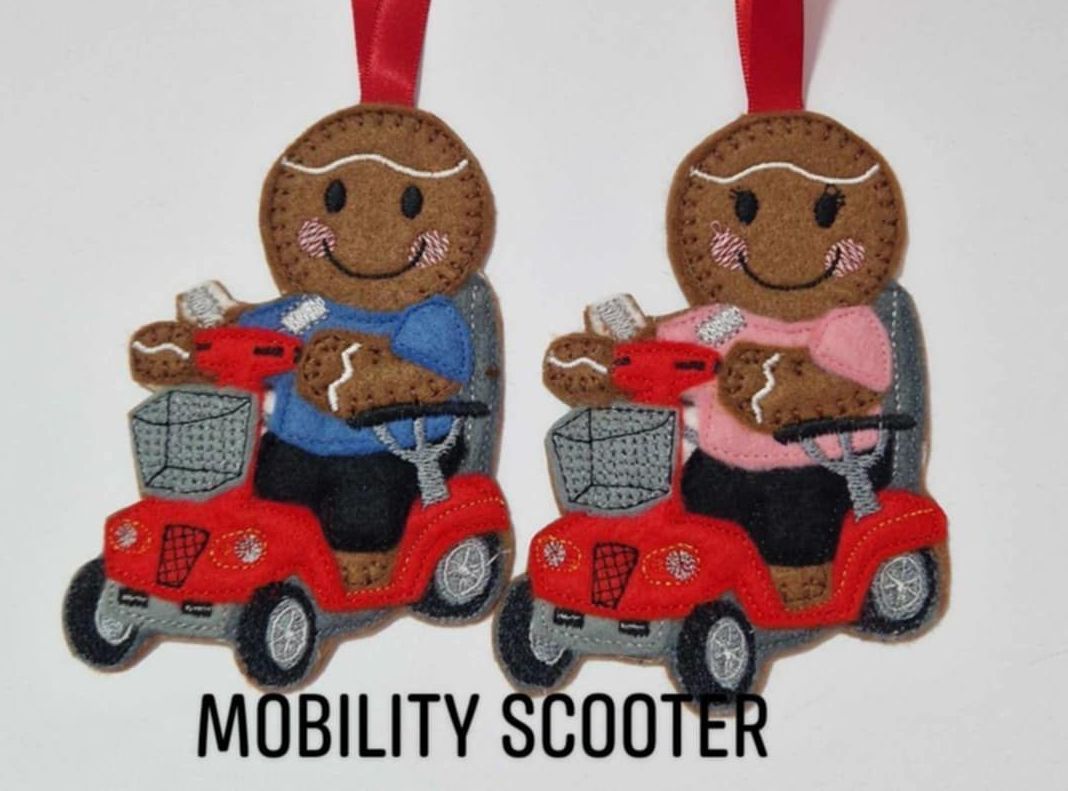 Mobility Scooter Gingerbread Felt Hanging Decoration, Christmas Tree Decoration.