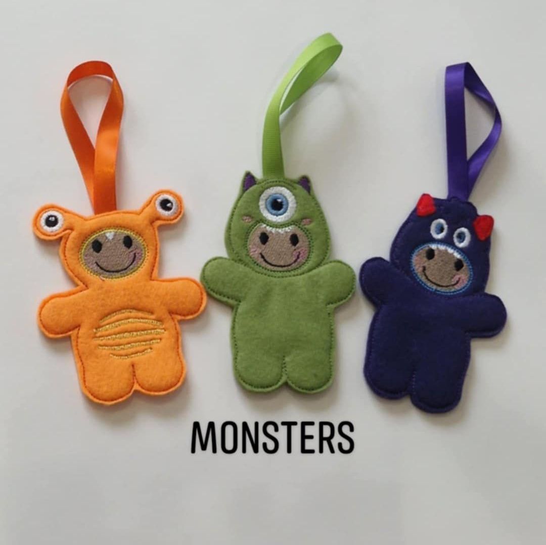 Monsters Gingerbread Decoration. Available as a Hanging decoration, Keyring/Bag charm Or fridge magnet