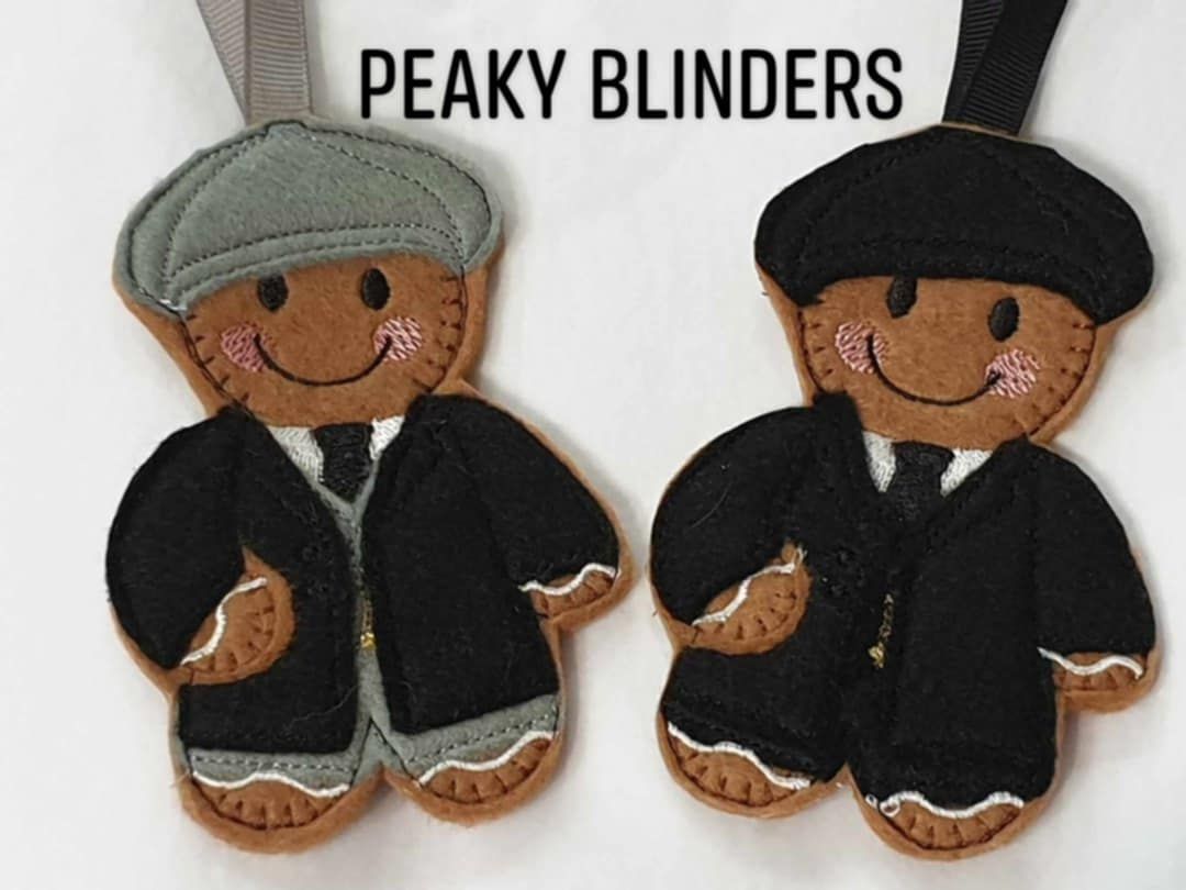 Peaky Blinder Gingerbread Felt Hanging Decoration, Christmas Tree Decoration. Available as Keyring & Fridge Magnet too.