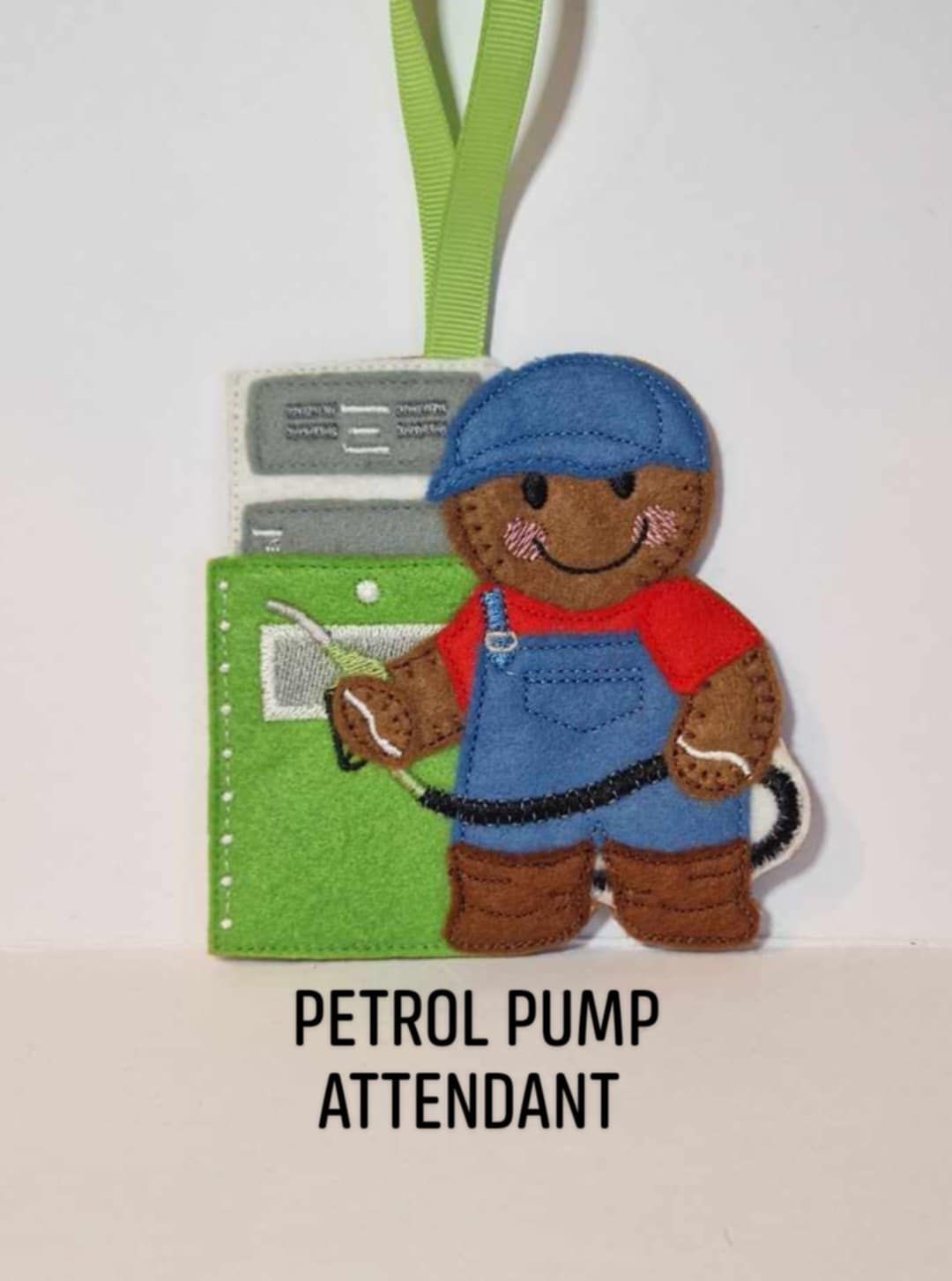 Petrol pump Attendant Gingerbread Felt Hanging Decoration, Christmas Tree D