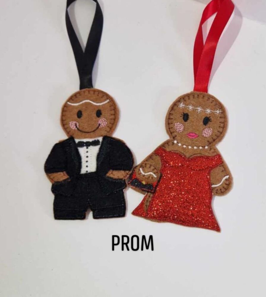 Prom Gingerbread Felt Hanging Decoration, Christmas Tree Decoration. Available as Keyring & Fridge Magnet too.