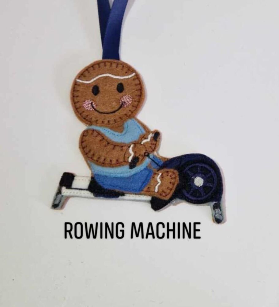 Rowing Machine Gingerbread Felt Hanging Decoration.  Can be Keyring or fridge magnet too