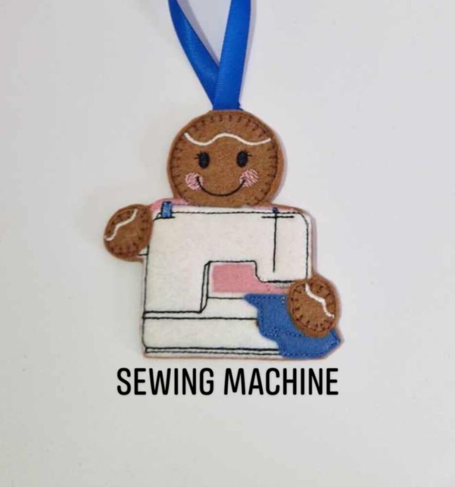 Sewing Machine Gingerbread Felt Hanging Decoration.  Can be Keyring or fridge magnet too