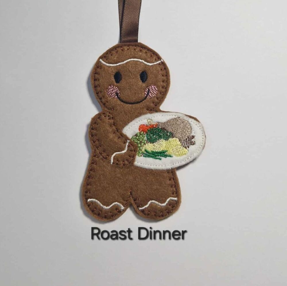 Roast Dinner Gingerbread Felt Hanging Decoration.  Can be Keyring or fridge magnet too