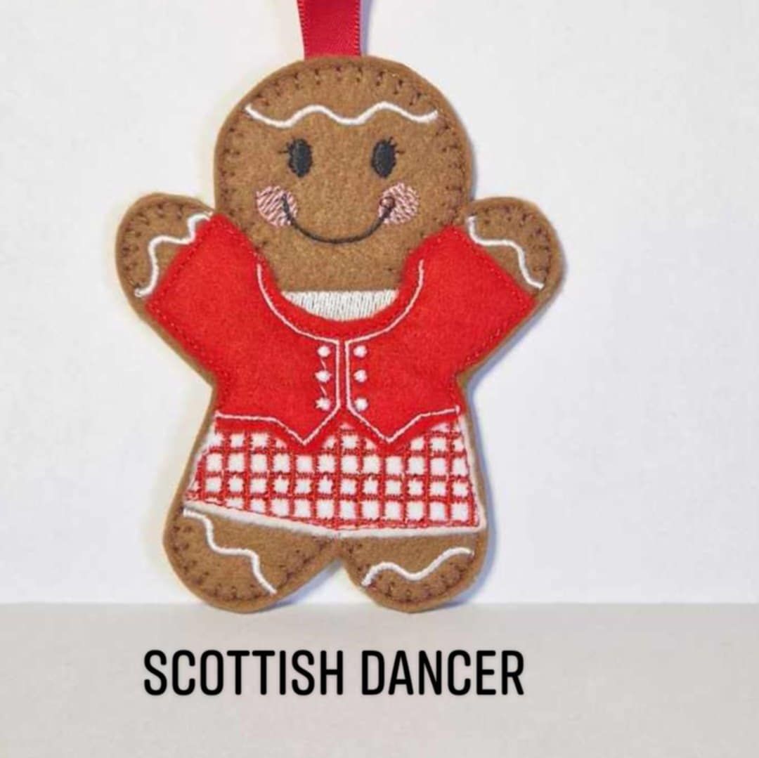 Scottish Dancer Gingerbread Felt Hanging Decoration.  Can be Keyring or fridge magnet too