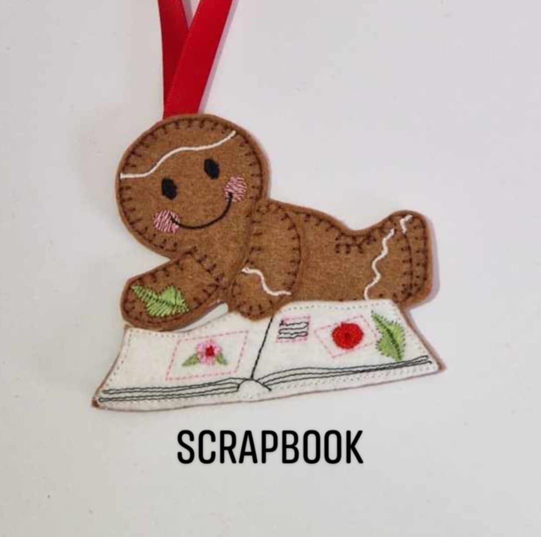Scrapbooker  Gingerbread Felt Hanging Decoration.  Can be Keyring or fridge magnet too