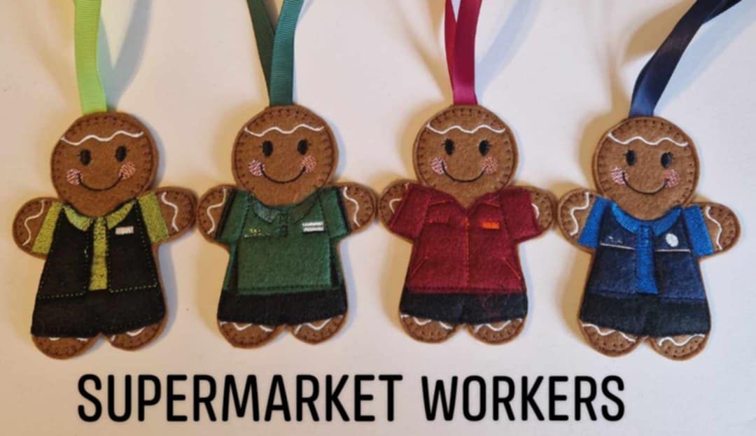 Shopworkers, Supermarkets, keyworker Gingerbread Felt Hanging Decoration.  Can be Keyring or fridge magnet too