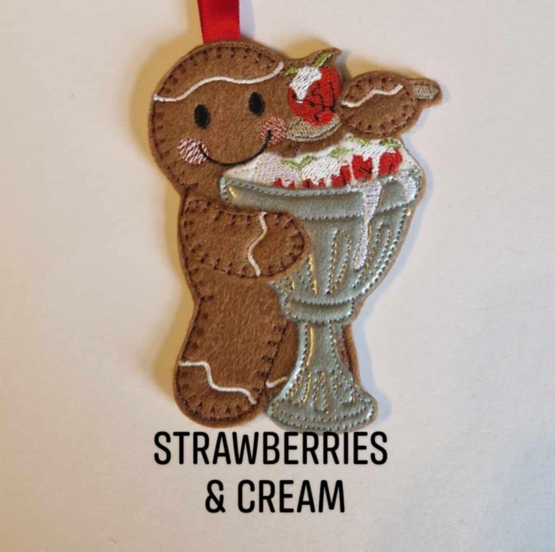 Strawberry and Cream, Summers Day, Strawberry Dessert Felt Hanging Decoration.  Can be Keyring or fridge magnet too