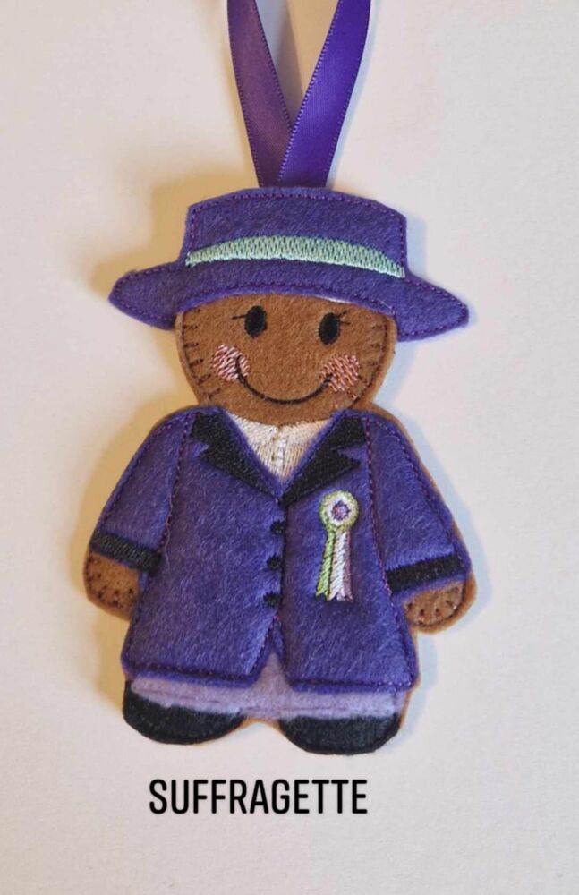 Suffragette  Gingerbread Felt Hanging Decoration.  Can be Keyring or fridge magnet too