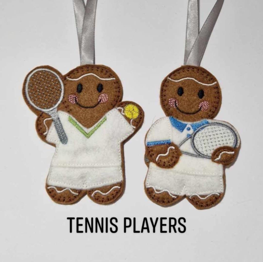 Tennis Player Gingerbread Felt Hanging Decoration.  Can be Keyring or fridge magnet too