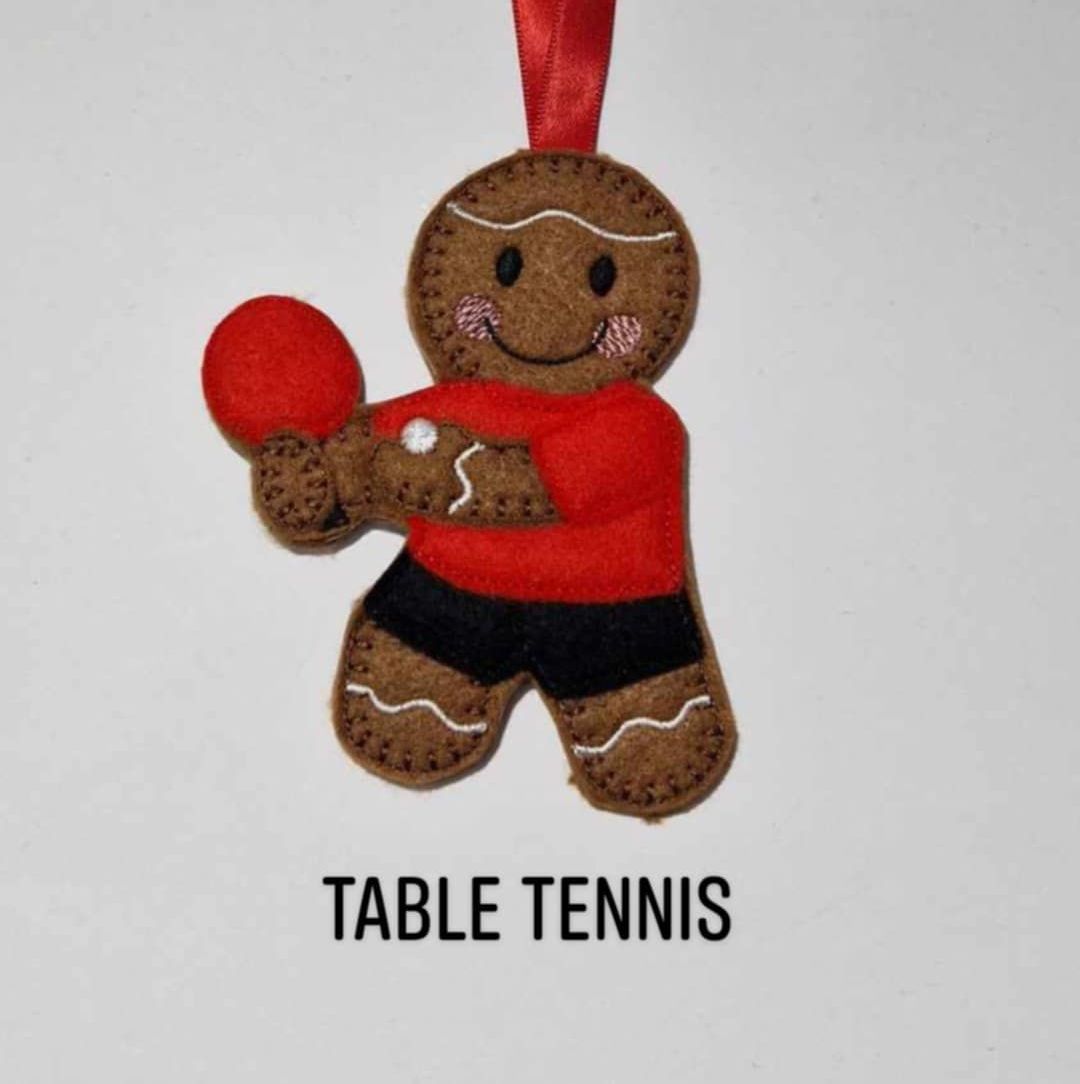 Table Tennis Player Gingerbread Felt Hanging Decoration.  Can be Keyring or fridge magnet too