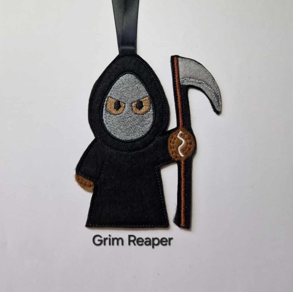 Halloween Grim Reaper Gingerbread Felt Hanging Decoration, Christmas Tree Decoration.