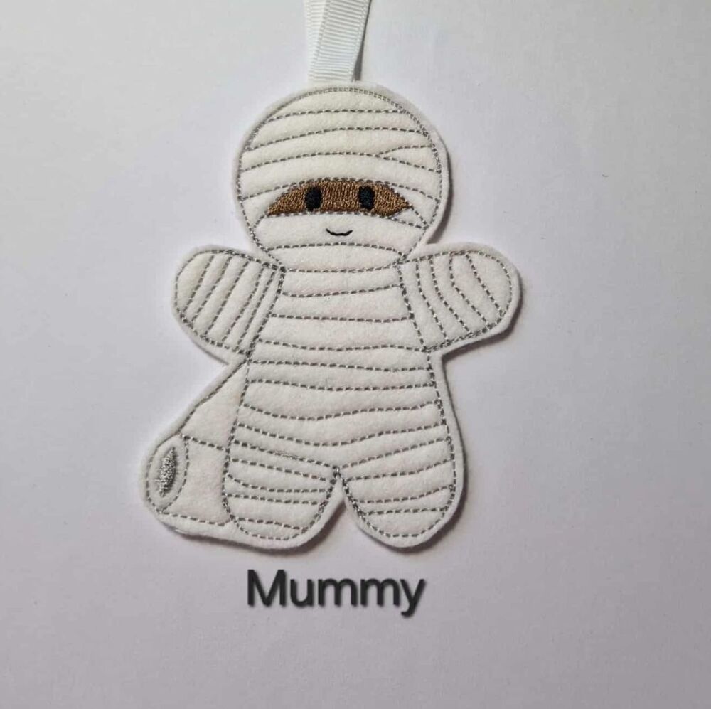 Halloween Mummy Gingerbread Felt Hanging Decoration, Christmas Tree Decoration.
