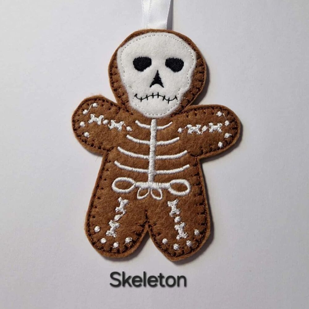 Halloween Skeleton Gingerbread Felt Hanging Decoration, Christmas Tree Decoration.