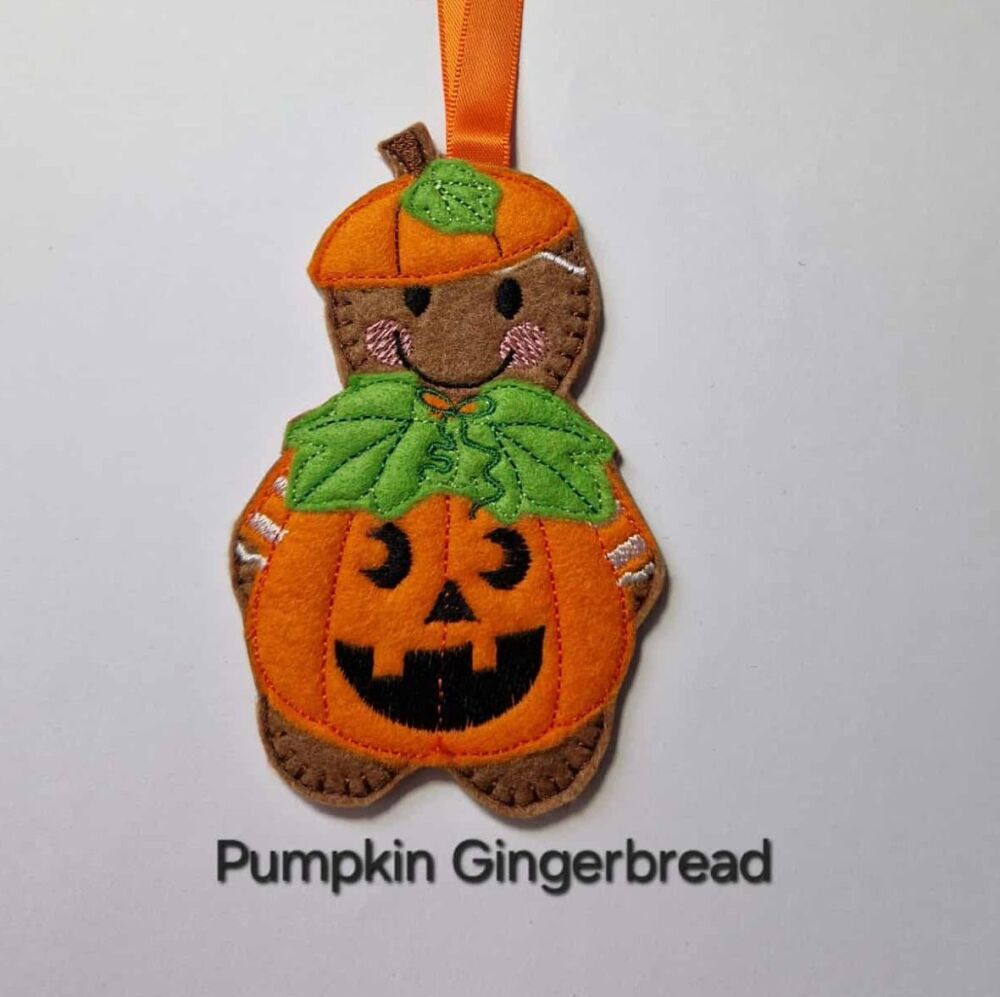 Halloween Autumn Pumpkin Gingerbread Felt Hanging Decoration, Christmas Tree Decoration. Available as Keyring & Fridge Magnet too.