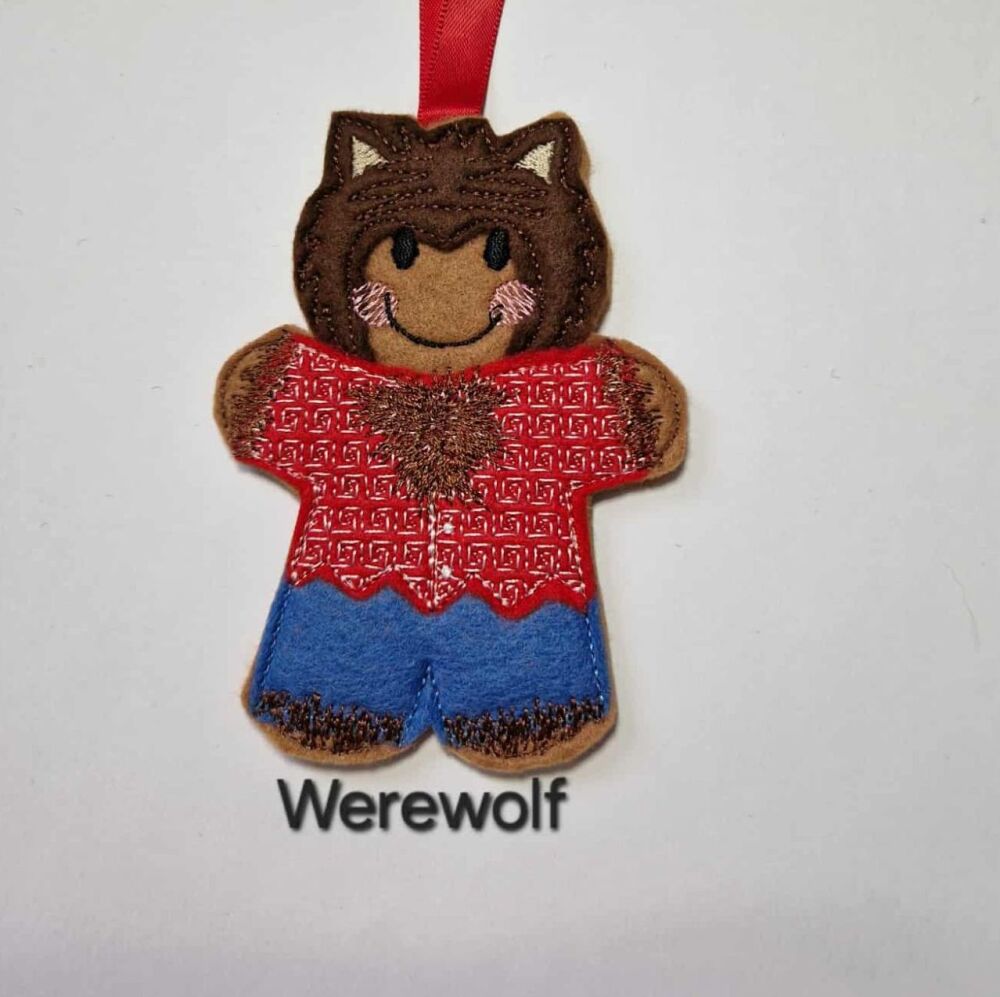 Halloween Werewolf Gingerbread Felt Hanging Decoration, Christmas Tree Decoration.