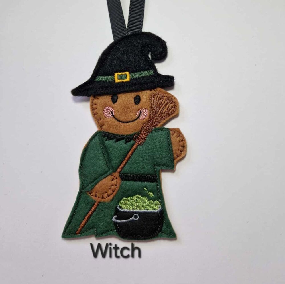 Halloween Witch Gingerbread Felt Hanging Decoration, Christmas Tree Decoration.