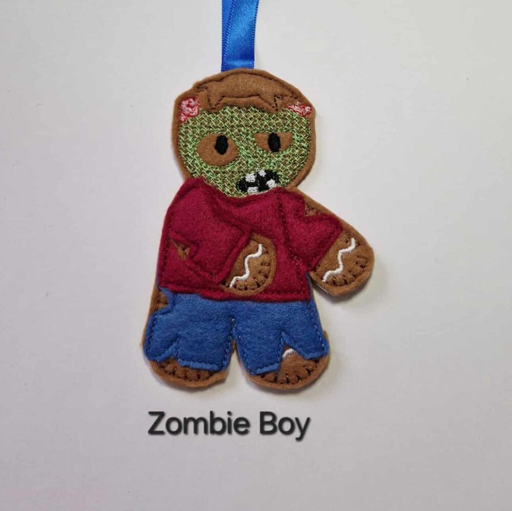 Halloween Zombie Gingerbread Felt Hanging Decoration, Christmas Tree Decoration.