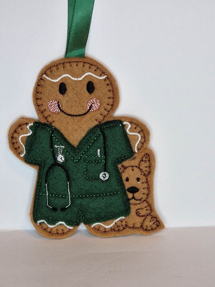 Vet Gingerbread Felt Hanging Decoration.  Can be Keyring or fridge magnet t